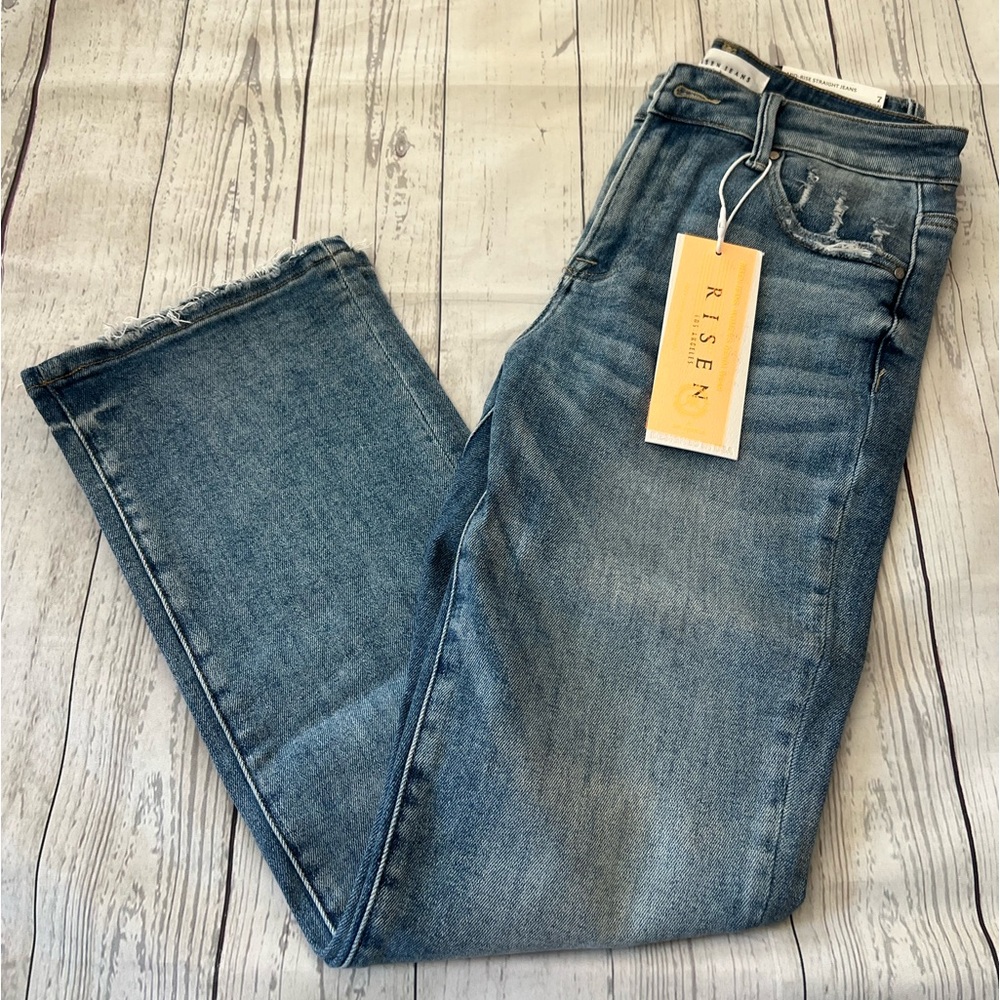 RISEN Mid-Rise Straight cropped jeans.